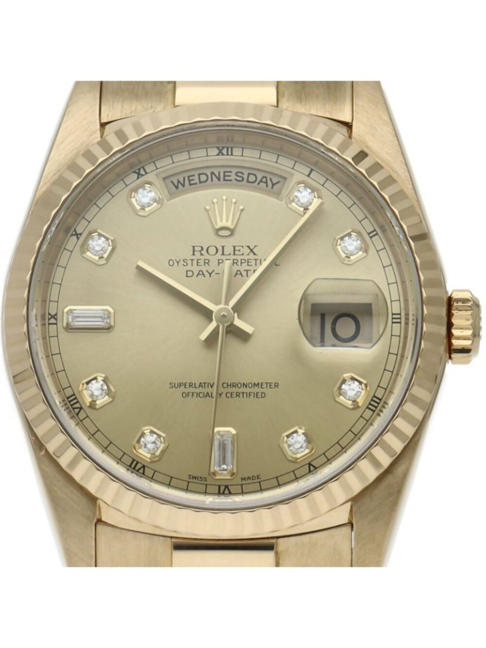 Rolex Day Date Watch Diamond 18K Yellow Gold Champagne Color